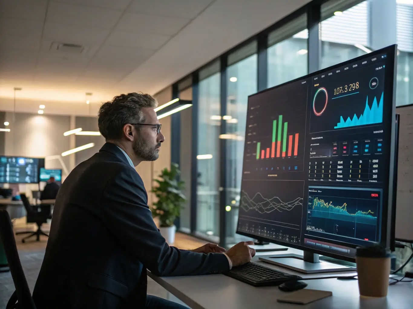An image of a leader using a digital dashboard to track key performance indicators and make data-driven decisions, illustrating the application of playbooks in real-world scenarios.