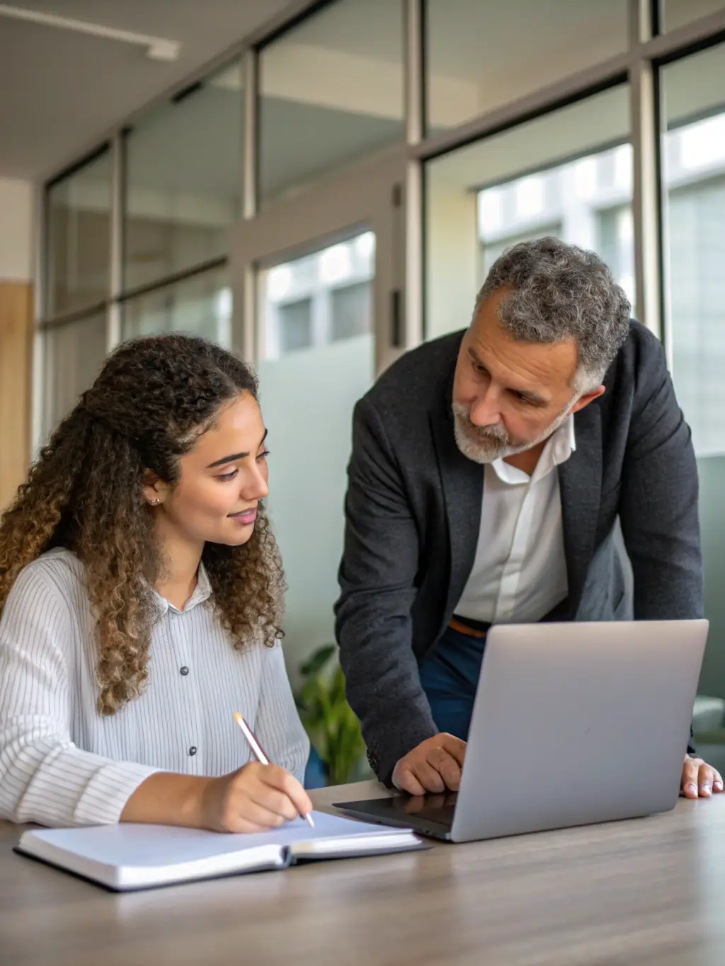 A visual representation of a mentor guiding a mentee through a playbook, highlighting key strategies and insights, in a one-on-one mentorship session.